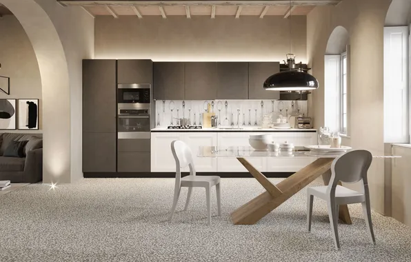 Style, Villa, interior, Italy, kitchen, dining room, dining area, Italian design