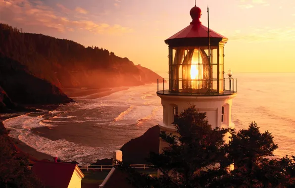 Sunset, Lighthouse, Oregon