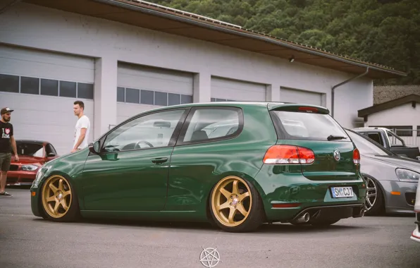 Green, tuning, volkswagen, wheels, Golf, golf, tuning, drop