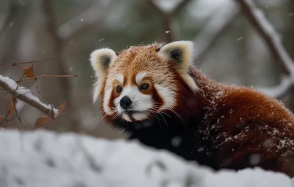 Winter, snow, nature, red Panda, red Panda, AI art, neural network