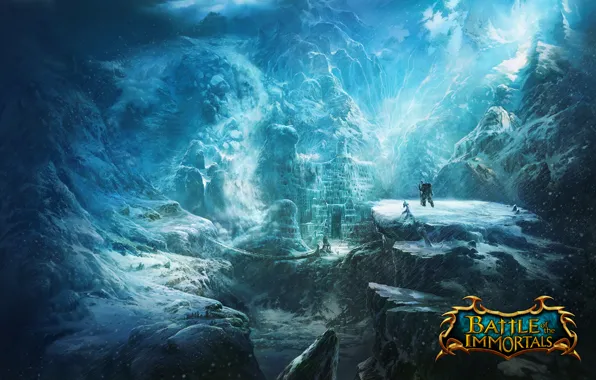 Picture snow, mountains, castle, ice, valley, battle, the wanderer, game wallpapers