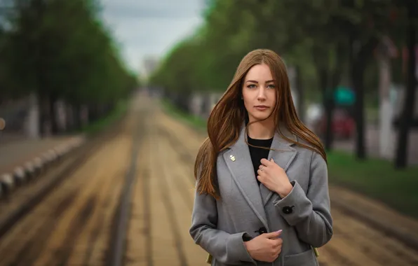 Picture look, girl, model, hair, coat, bokeh, Kate, Dmitry Medved