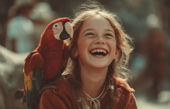 Light, joy, red, smile, bird, portrait, laughter, parrot