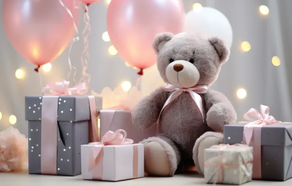 Balls, lights, balloons, grey, holiday, gift, balls, toy