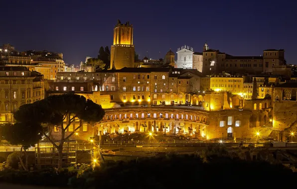 Night, lights, Rome, Italy, The field of Mars, Campo Marzio