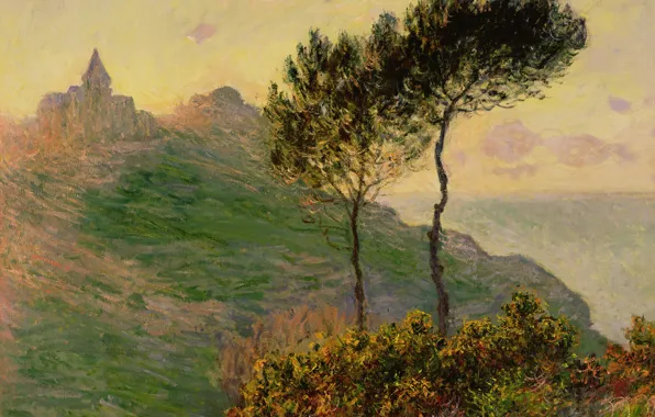 Landscape, picture, Claude Monet, The Church in Varengeville at Sunset