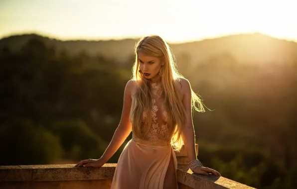 The sun, decoration, landscape, sexy, model, makeup, dress, hairstyle