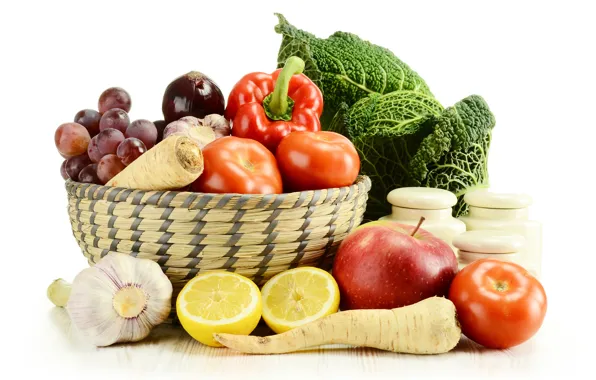 Fruit, basket, vegetables, witaminy