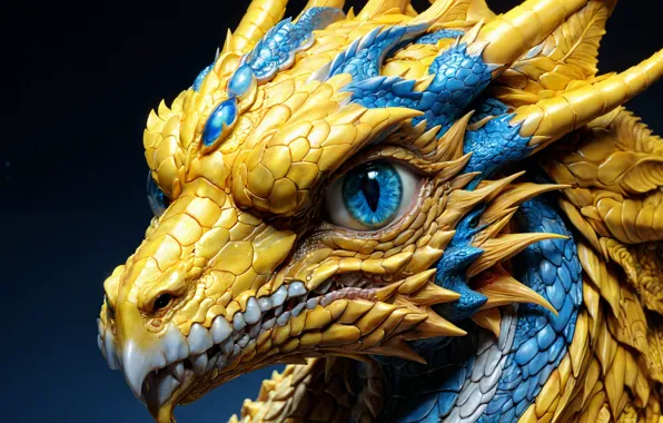 Yellow, dragon, portrait, fantasy, 3D graphics