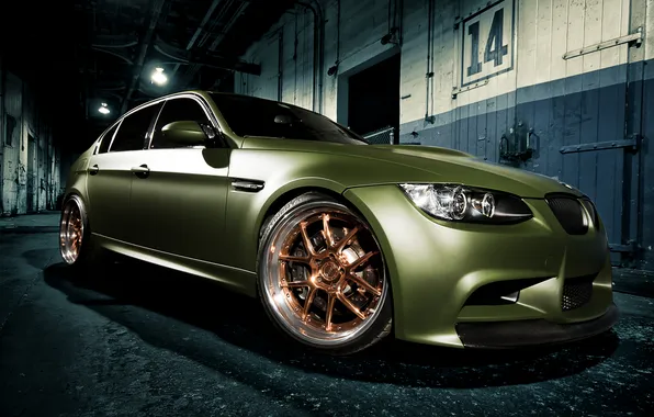 Green, wall, tuning, BMW, BMW, green, the front part, E90