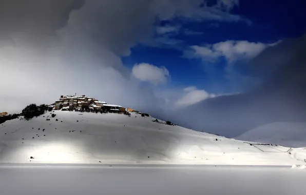 Clouds, landscape, mountains, Italy, National Park Sibillini