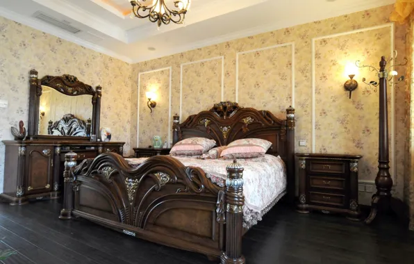 Design, style, bed, interior, pillow, mirror, bedroom