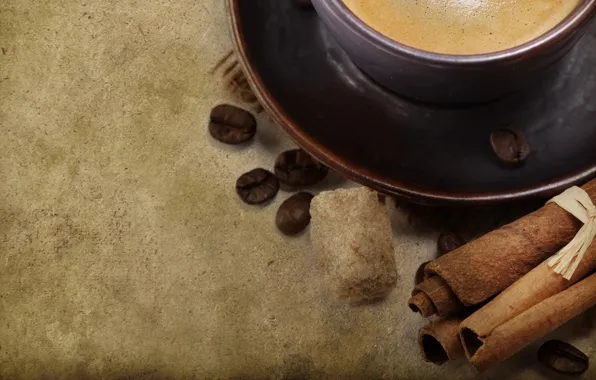Background, coffee, grain, mug, Cup, sugar, cinnamon, saucer