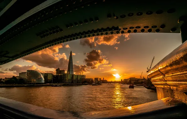 Picture the sun, sunset, bridge, river, London