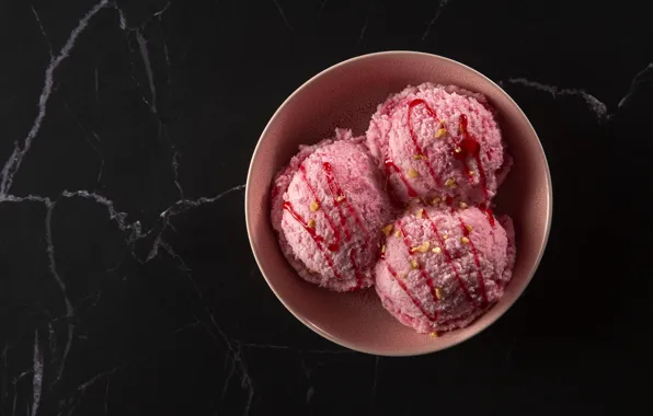 Balls, the dark background, pink, ice cream, bowl