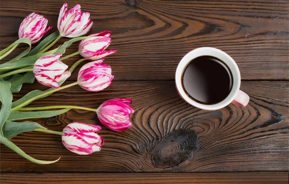 Picture flowers, coffee, tulips