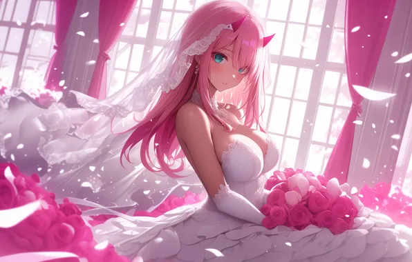 Anime, art, wallpaper, the bride, pink hair, bride, pink hair, wife