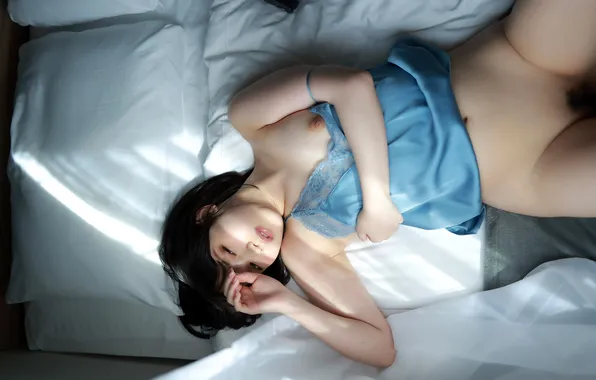 Beautiful, Asian, Model, Bed, nude, Camera, Woman, Naked
