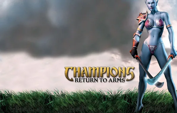 Grass, girl, weapons, elf, cloud, lawn, Champions: Return to Arms