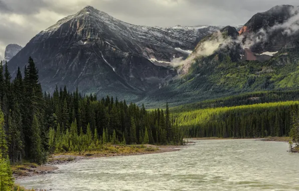 Wallpaper tops, slope, mountains, rocks, Canada, river, forest, view