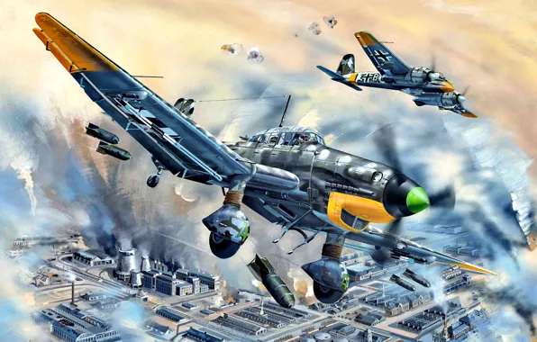 Picture attack, Dive bomber, Stuka, specialized, SC 250, bombs, SC50, Ju-87D-5