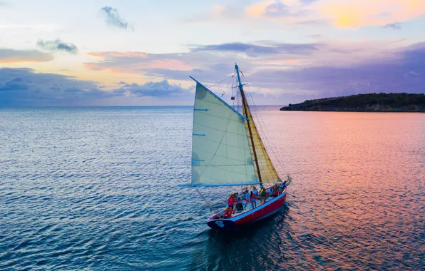 Sea, stay, romance, coast, ship, sailboat, the evening, party