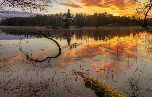 Picture spring, temple, Leningrad oblast, Vuoksa