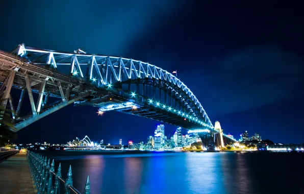 Water, bridge, lights, home, Sydney