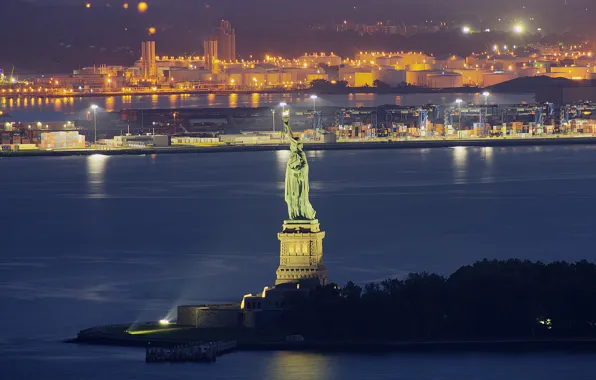 Picture landscape, night, lights, home, New York, USA, The Statue Of Liberty