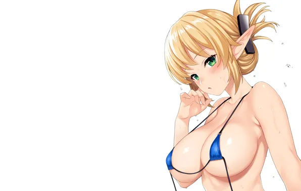 Girl, sexy, cleavage, green eyes, boobs, anime, beautiful, short hair