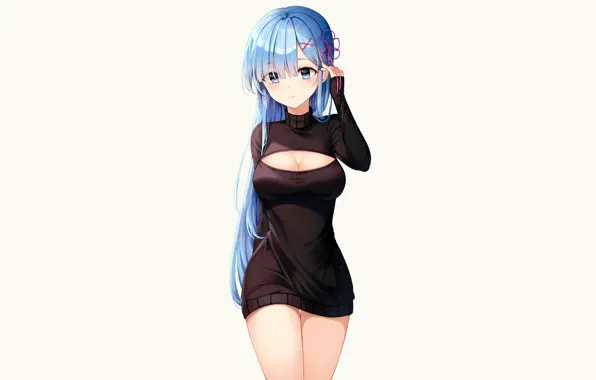 Girl, sexy, cleavage, long hair, legs, boobs, anime, beautiful