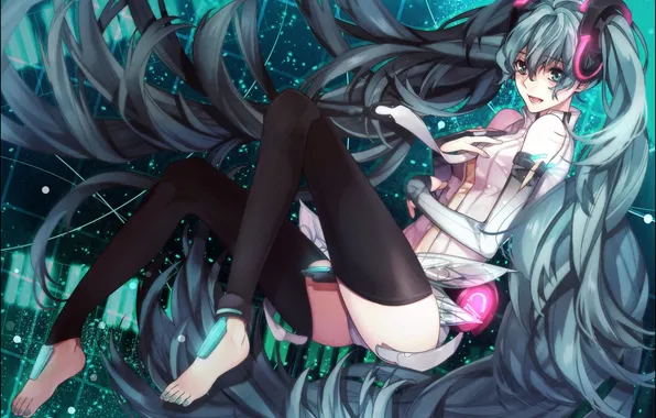 Girl, hair, anime, art, vocaloid, miku append