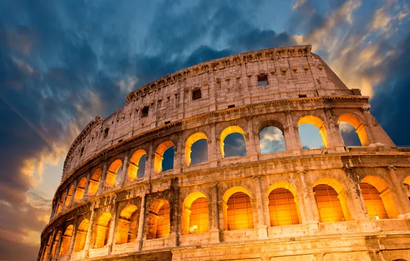 Picture the sky, light, clouds, the evening, Rome, Colosseum, Italy, architecture