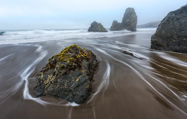 Beach, fog, the ocean, rocks, San Francisco