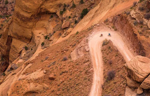 Road, mountains, stones, Utah, USA, Canyonlands National Park, White Rim Road, the routes