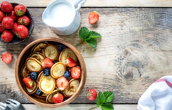 Berries, strawberry, pancakes, sour cream, blueberries, Karina Klachuk