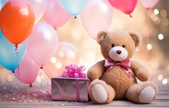 Balls, lights, balloons, background, holiday, gift, balls, toy