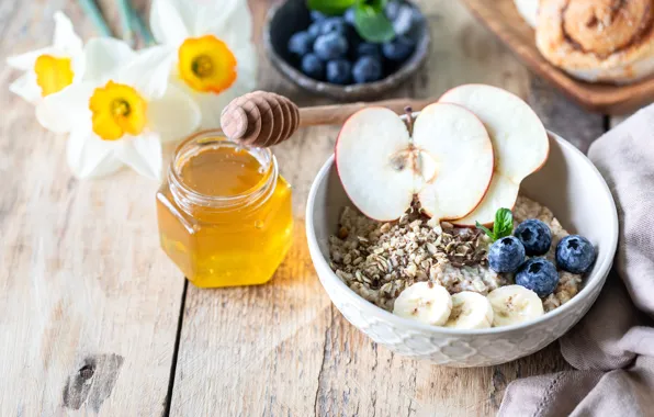 Apples, Board, honey