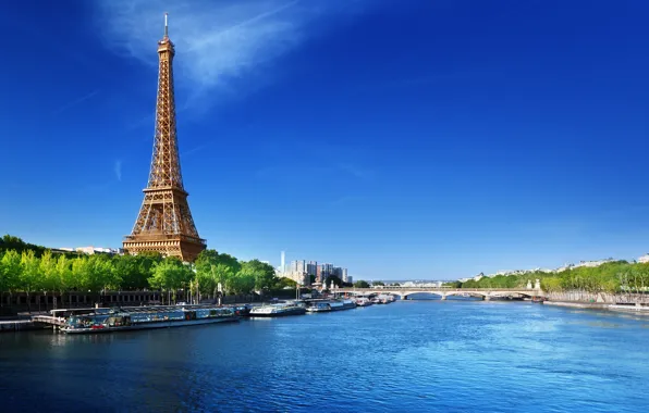 The sky, water, bridge, river, blue, France, Paris, Hay