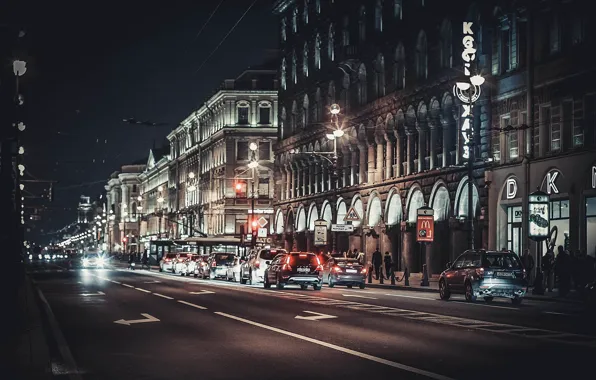 Night, street, Peter, Saint Petersburg, Russia, SPb, St. Petersburg, Nevsky Prospekt