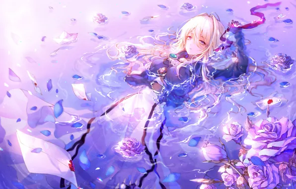 Water, Girl, Anime, Violet Evergarden