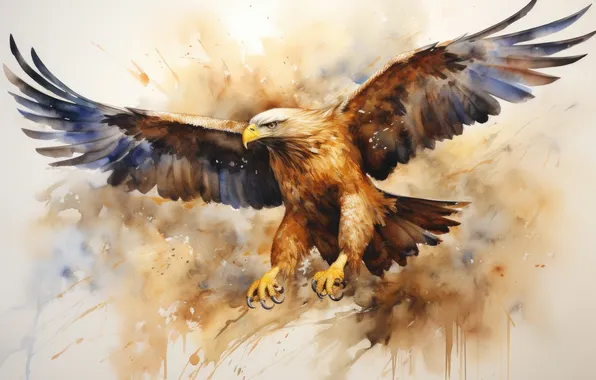 Look, flight, bird, eagle, watercolor, eagle, painting, eagle