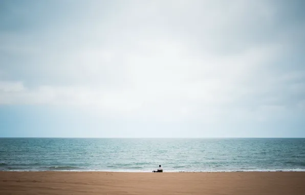 Beach, sky, big, blue, lake, alone, man, solitude