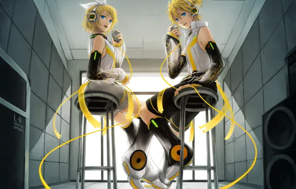 Picture music, anime, concert, microphone, len, vocaloid, Duo, kagamine rin