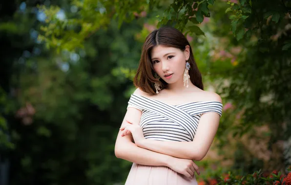 Look, girl, pose, Asian, cutie, bokeh