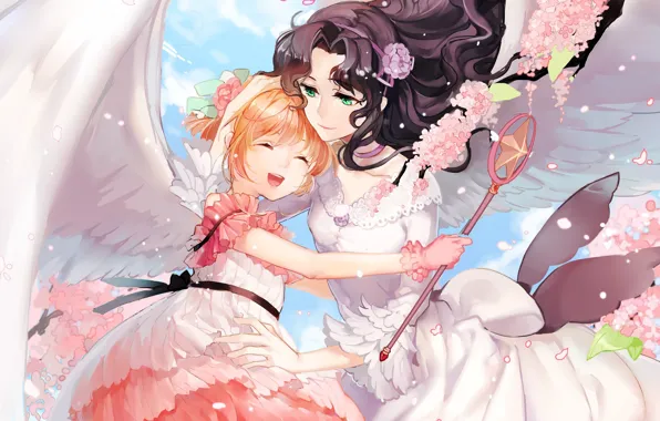 Girls, wings, angel, Card Captor Sakura, girlfriend, Sakura - collector cards
