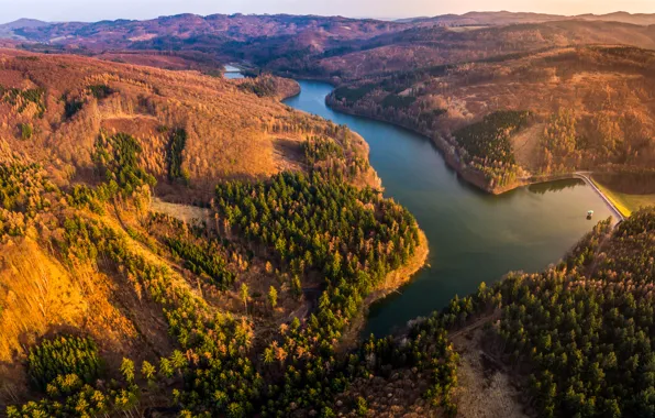 Forest, mountains, river, Czech Republic, panorama, the view from the top, Liskovec
