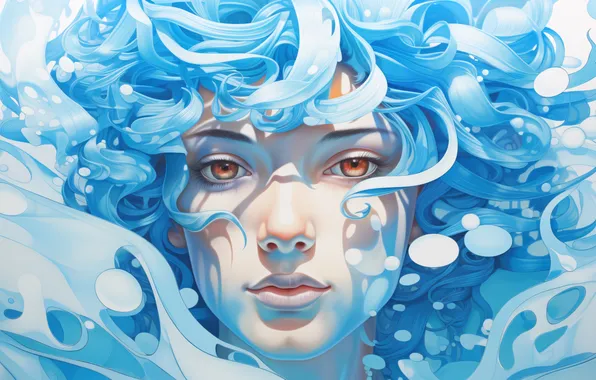 Girl, Look, Face, Hair, Creative, Digital art, Closeup, AI art