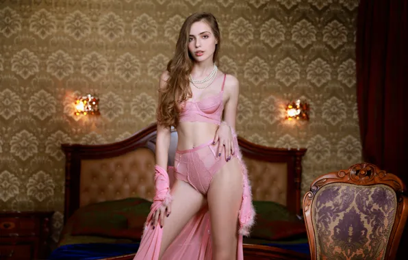Model, Pose, Bedroom, Pink Underwear, Robe, Waiting For You, It Tan, Don't Cha Wish