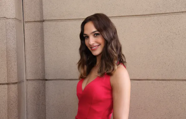 Picture look, photosession, smile, actress, beauty, red dress, Gal Gadot, hair